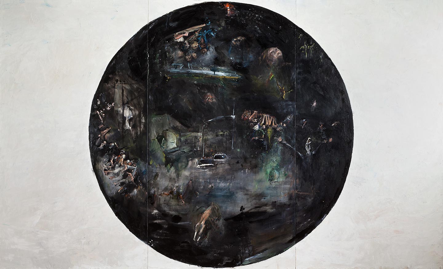 Howard Podeswa, Hell, 2013, oil on canvas, 9’ x 15’.