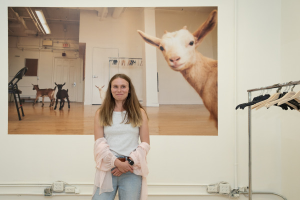 Sage Szkabarnicki-Stuart at her exhibition at Koffler Arts